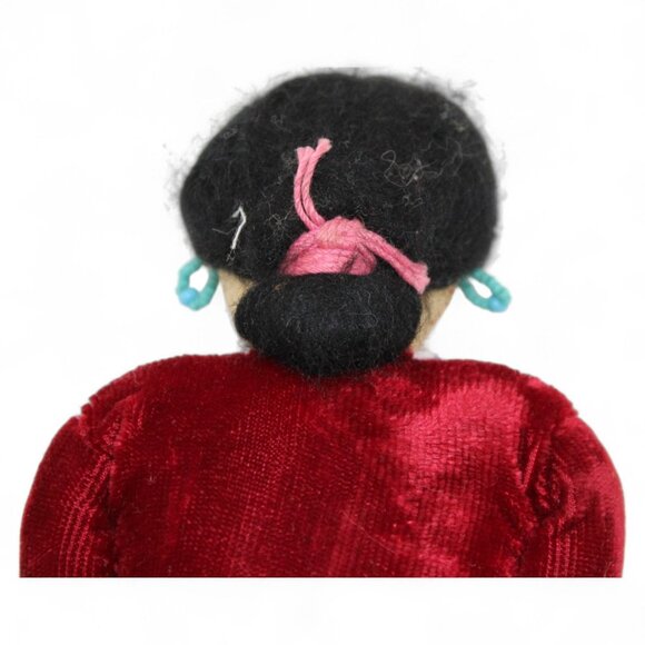 Handmade Native American Doll With Red Velvet Dress Beaded Earrings & Necklace T - Picture 8 of 8